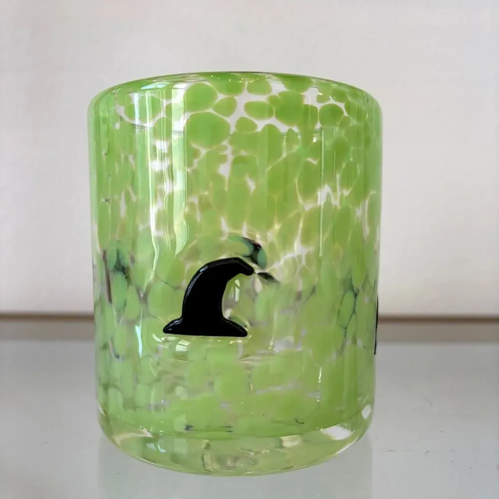 2pc Witch Hat Icon Confetti Double Old Fashioned Glasses Green Black Halloween